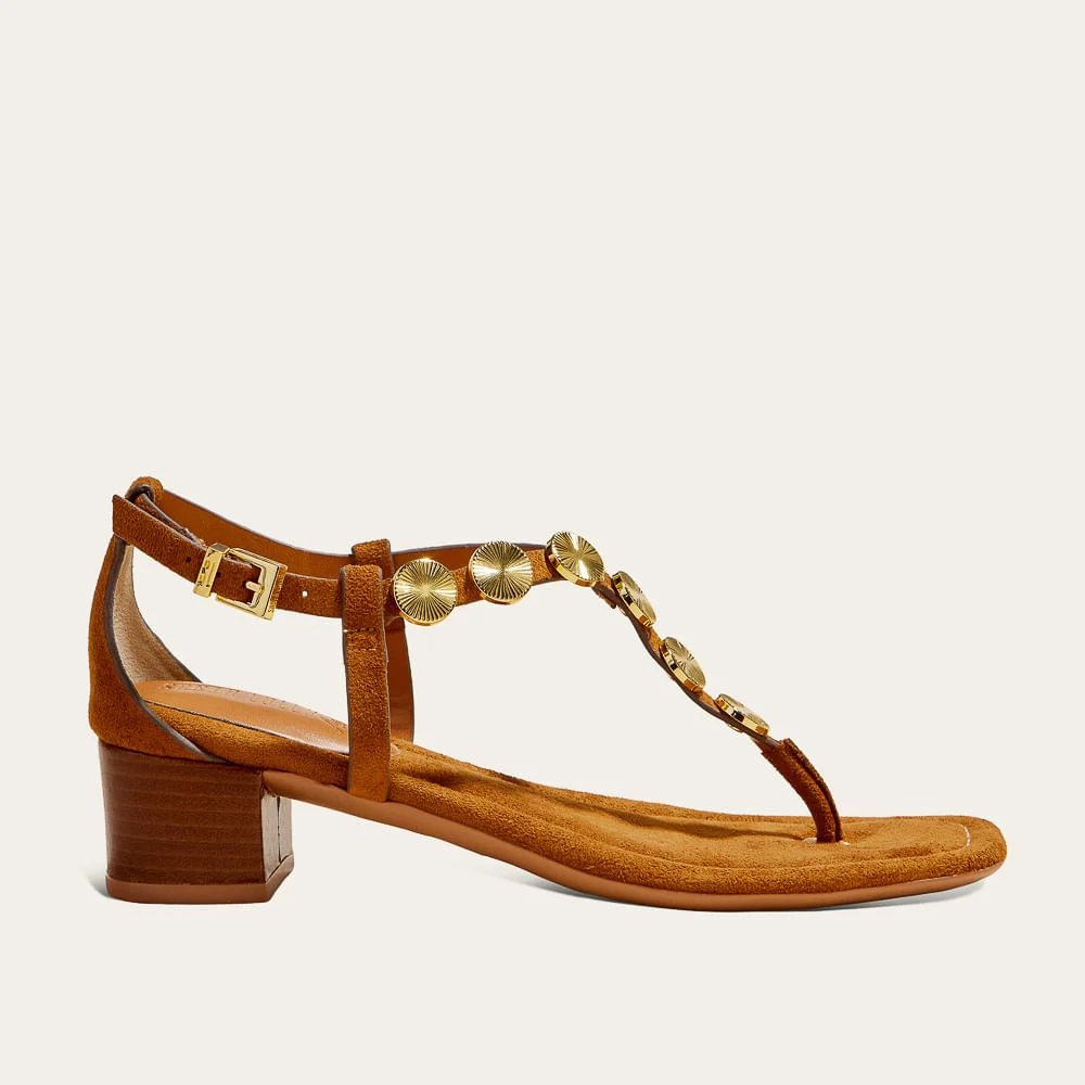 Sandália Suede Salto Bloco Marrom Safari Metais - vista 1 de 3