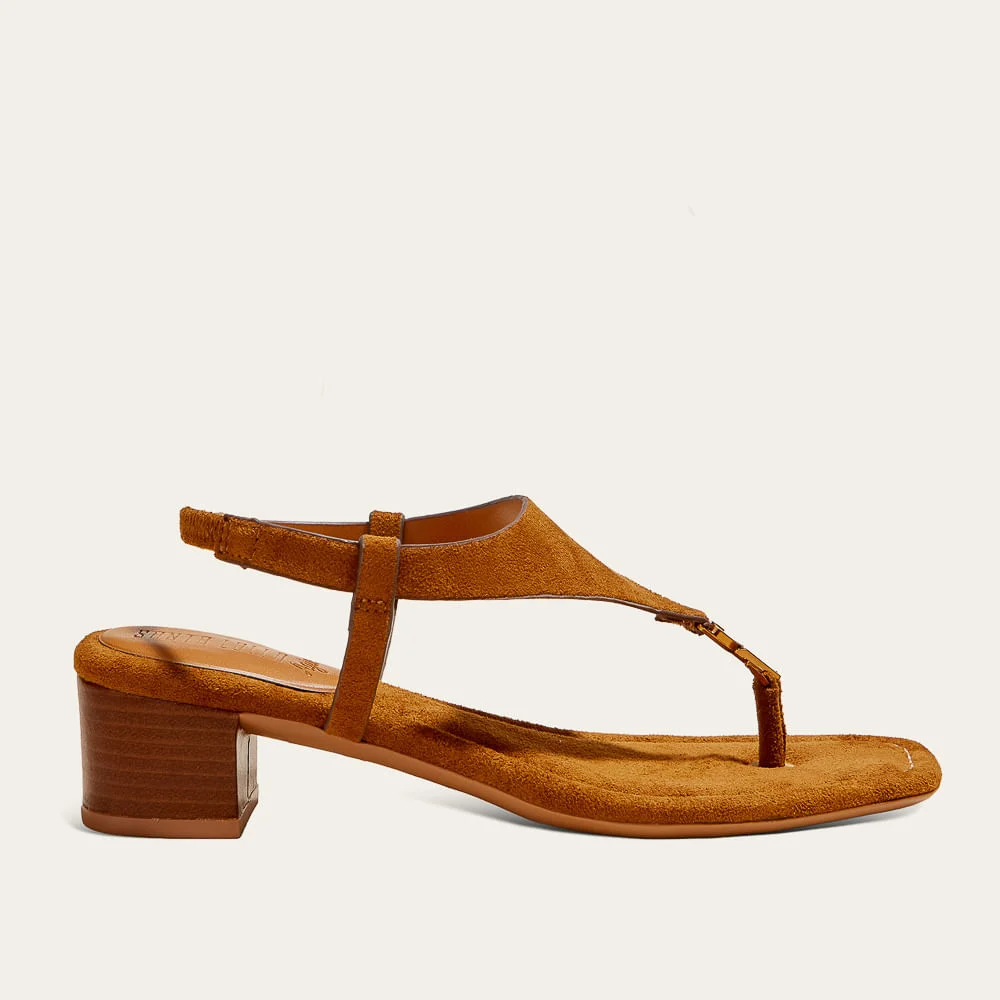 Sandália Thong Suede Marrom Salto Bloco - vista 1 de 4