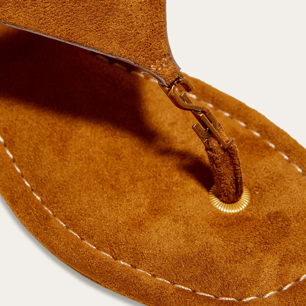 Sandália Thong Suede Marrom Salto Bloco - vista 4 de 4