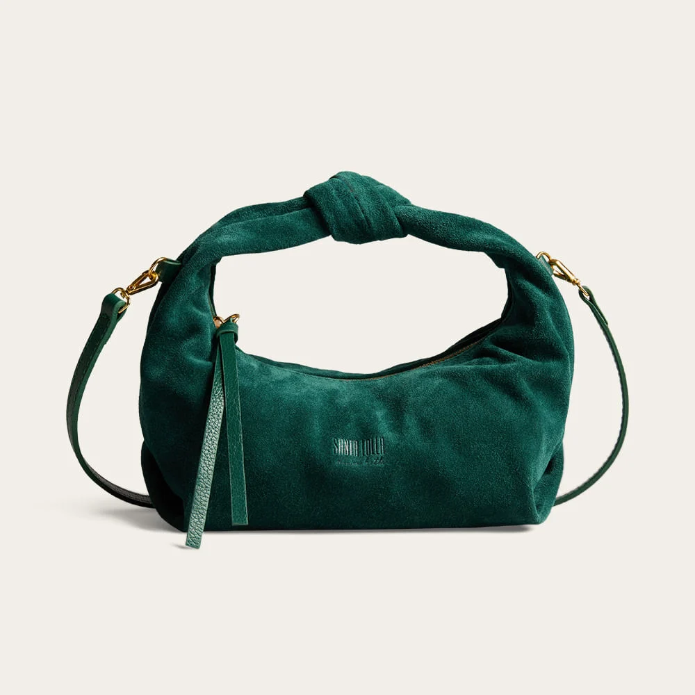 Bolsa Hobo Pequena Couro Camurça Verde Turmalina - vista 1 de 3