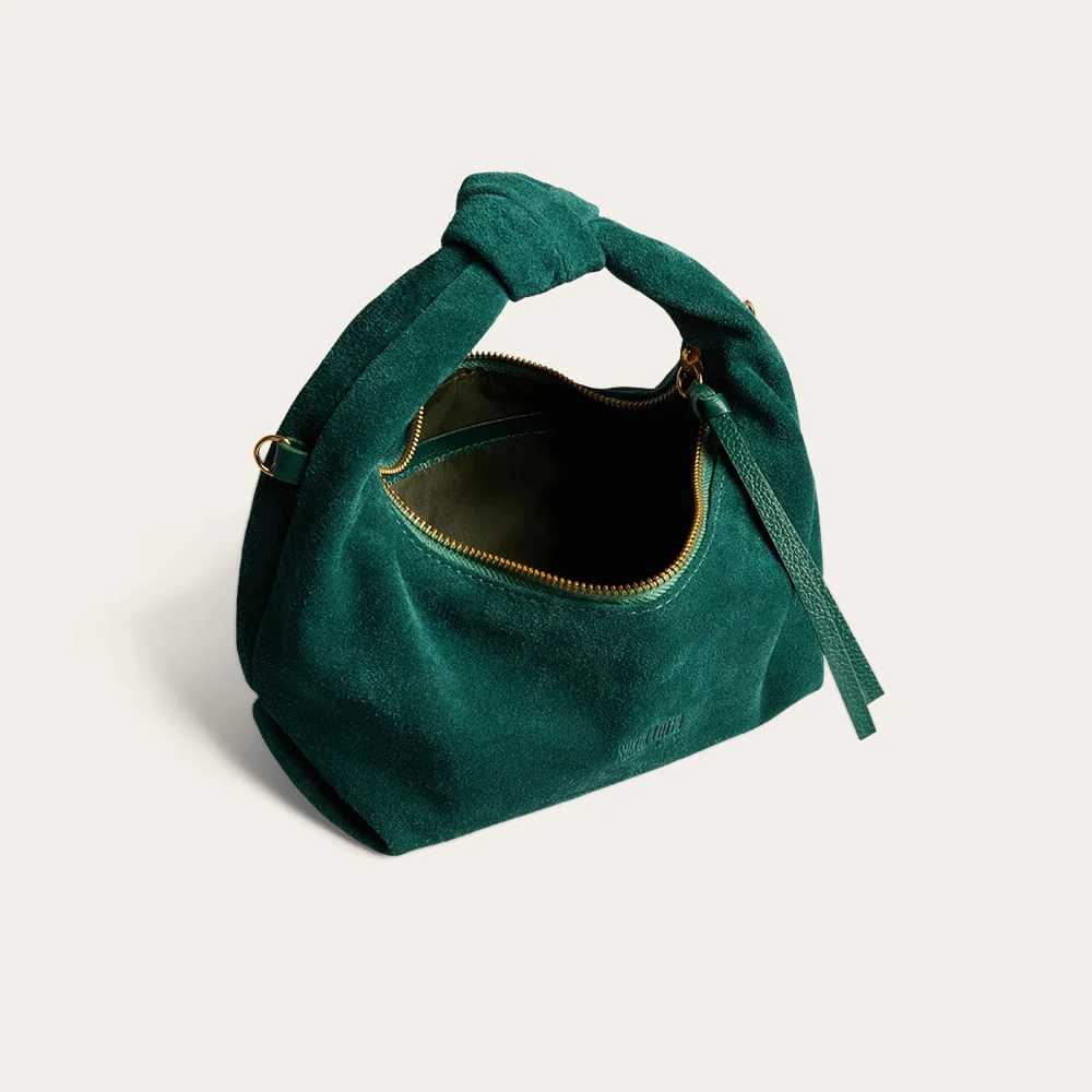 Bolsa Hobo Pequena Couro Camurça Verde Turmalina - vista 3 de 3