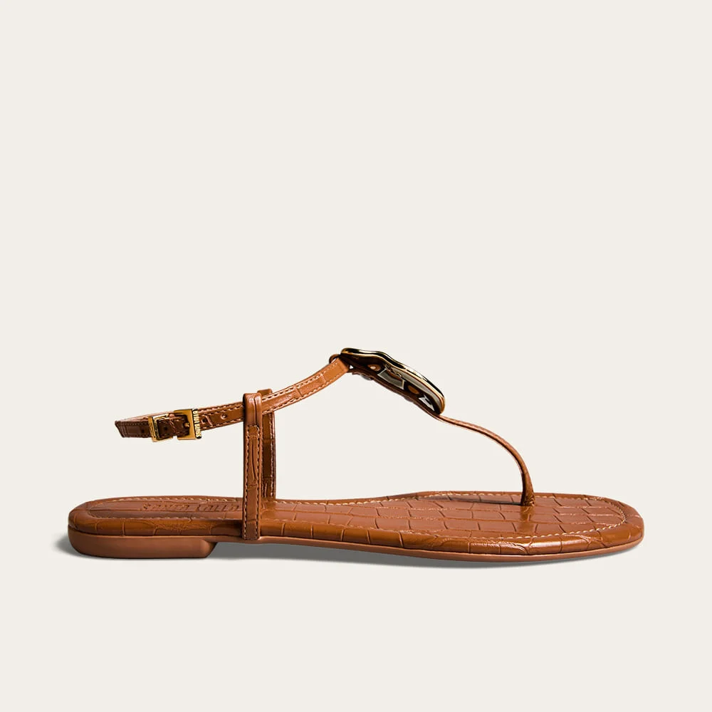 Rasteira Metal Croco Caramelo - vista 1 de 3