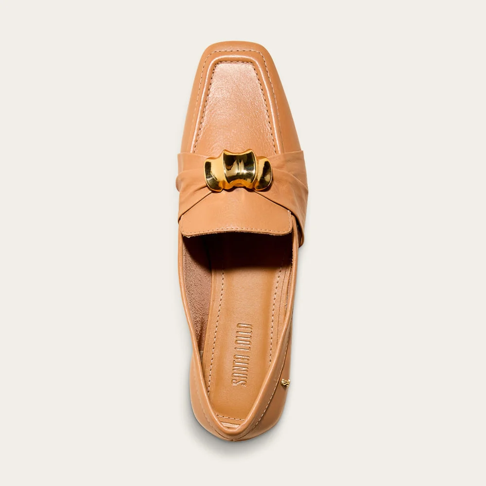 Mocassim Metal Couro Bico Quadrado Marrom Doce de Leite - vista 2 de 2