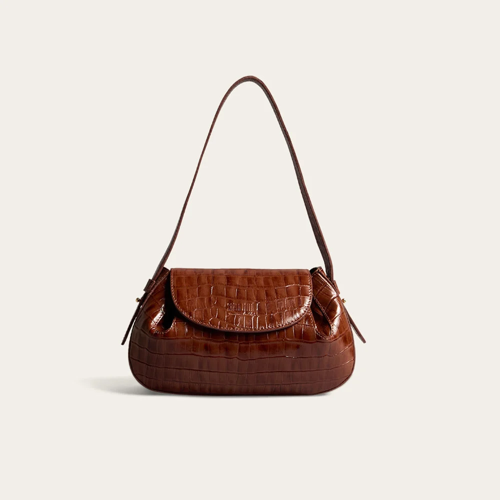 Bolsa Média Couro Croco Alça De Ombro Marrom Safari - vista 1 de 3