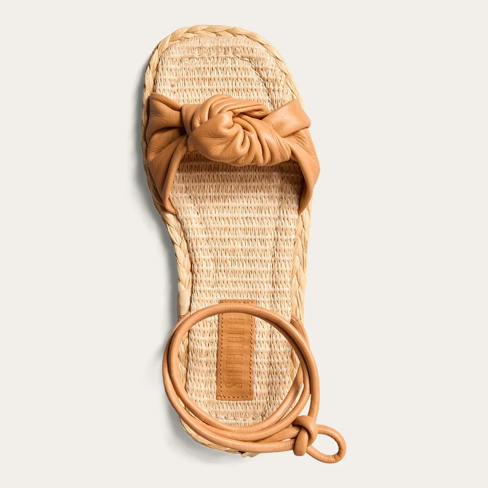 Rasteira Espadrille Amarração Couro Nobre Soft Caramelo Doce De Leite - vista 3 de 3