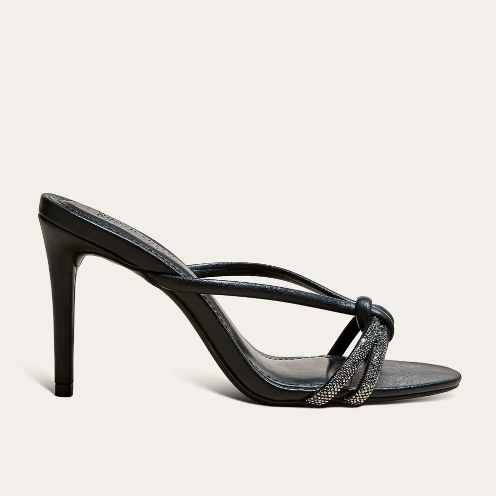 Tamanco Mule Napa Soft Brilho Strass Salto Fino Preto - vista 1 de 3