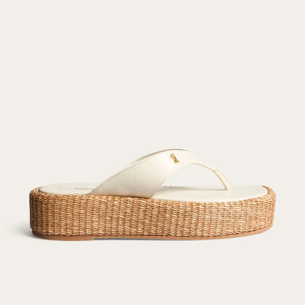 Tamanco Espadrille de Dedo Couro Confort Off White - vista 1 de 2
