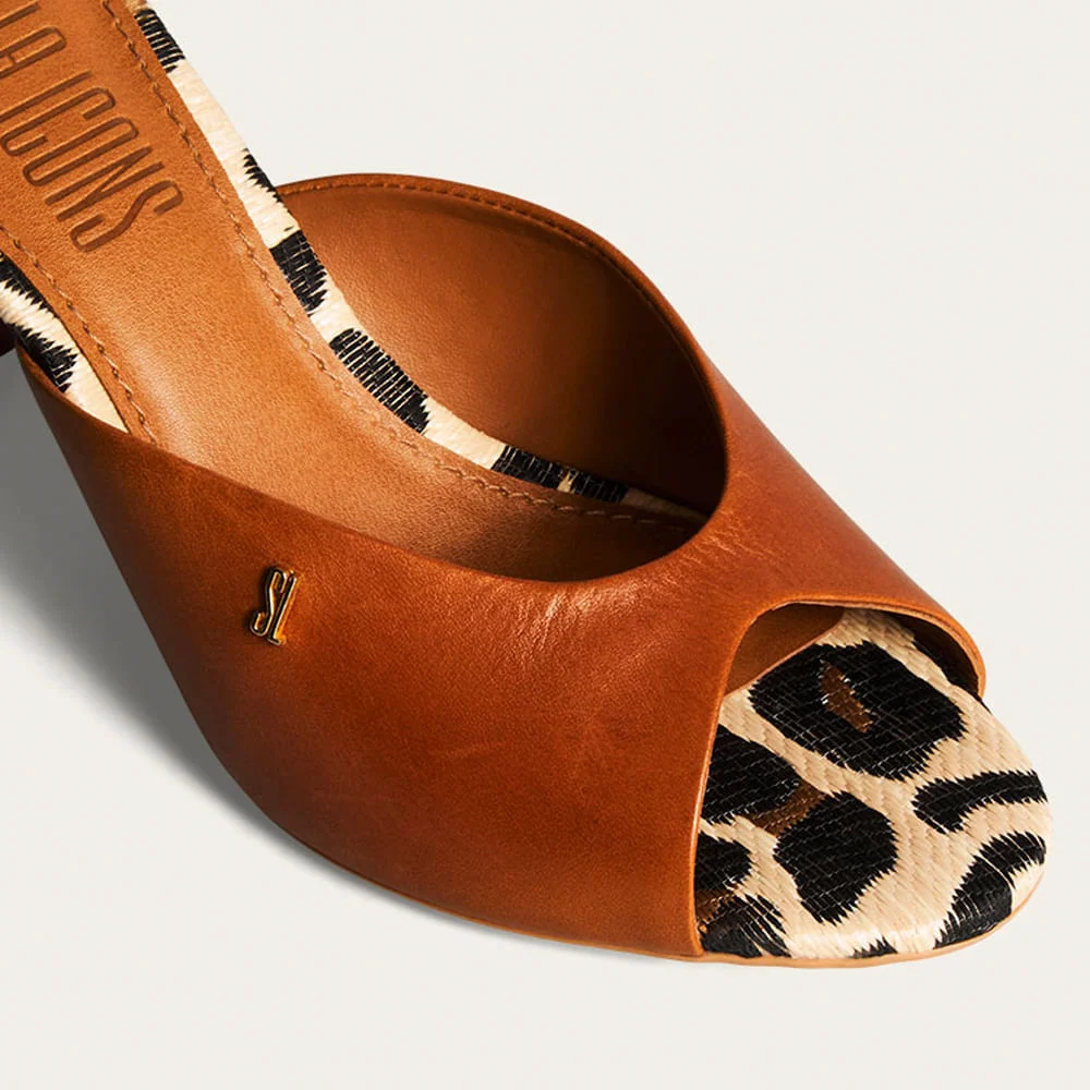 Tamanco Mule Couro Pelica Soft Salto Taça Animal Print Marrom Safari - vista 3 de 4