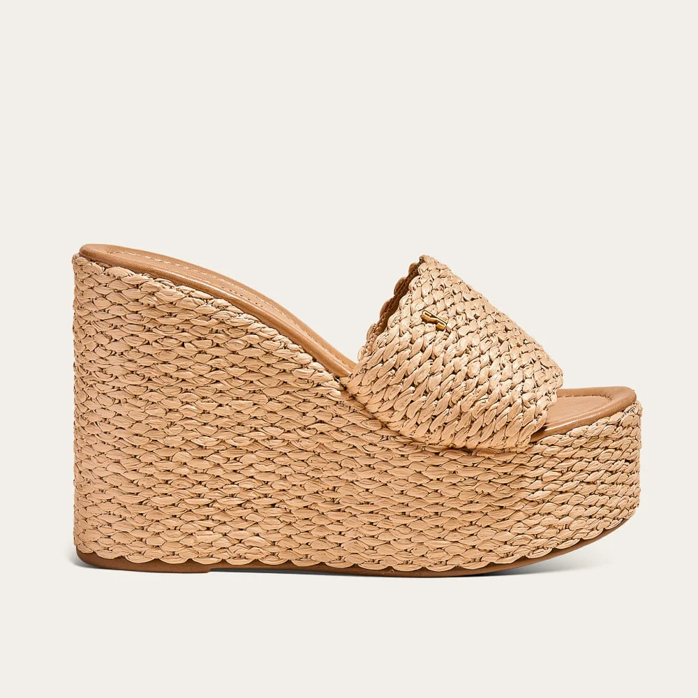Tamanco Espadrille Anabela Tramado Bege Natural - vista 1 de 3