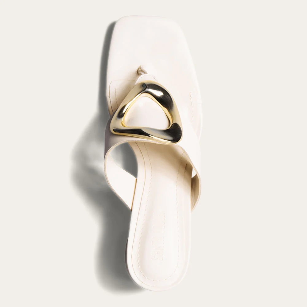 Tamanco Mule Metal Couro Soft Salto Grosso Off White - vista 4 de 4