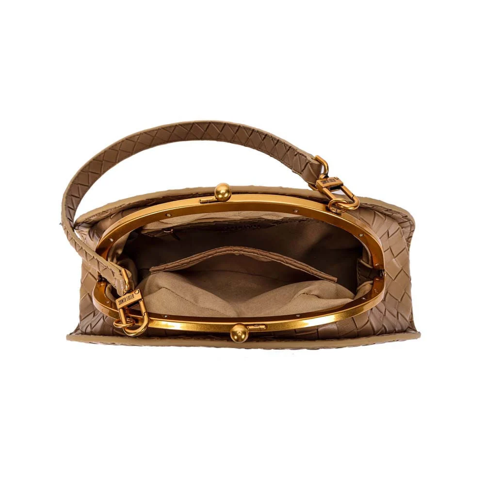 Bolsa Clutch Meia Lua Alça De Ombro Tressê Bege Areia - vista 9 de 9