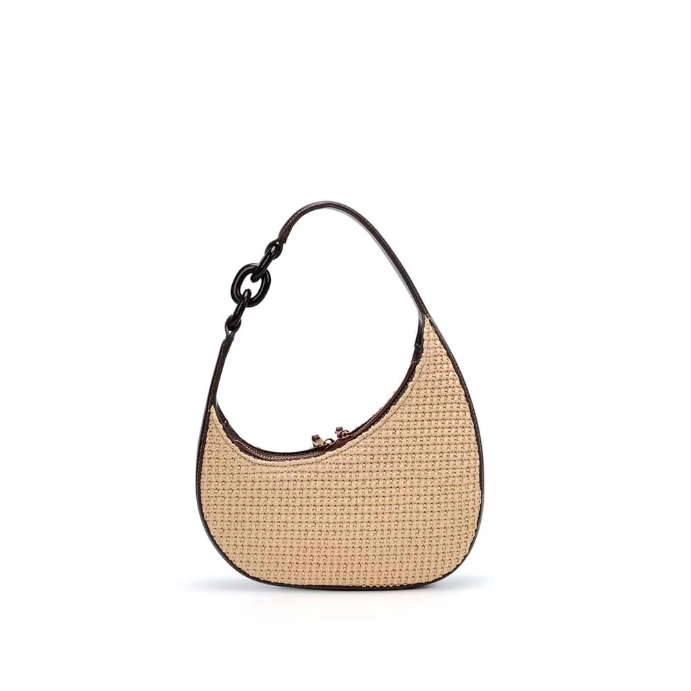 Bolsa Meia Lua Tramado Alça De Ombro Bege Areia - vista 3 de 6