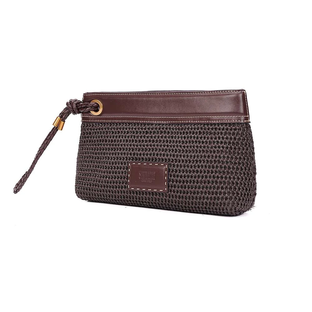 Clutch Tramado Alça De Mão Marrom Dark Cocoa - vista 3 de 7