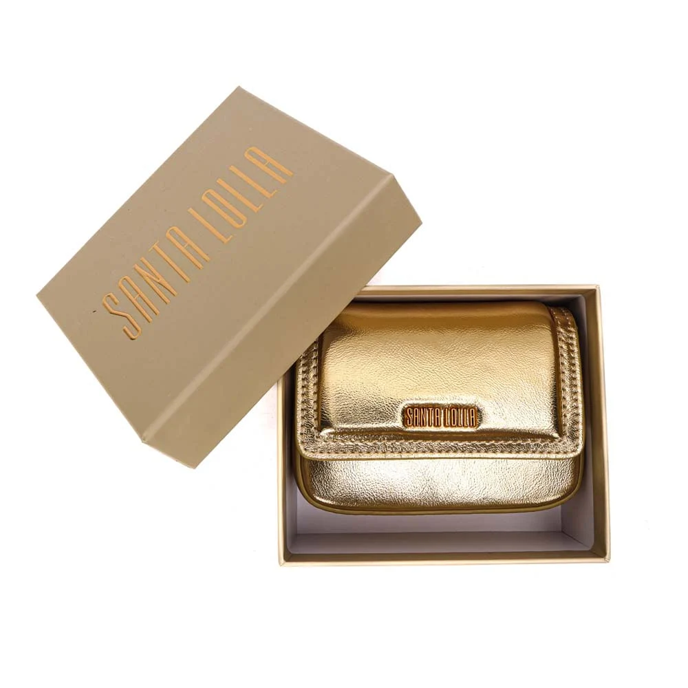 Bolsa Na Caixa Metalizada Dourada Alça De Corrente Transversal - vista 1 de 9