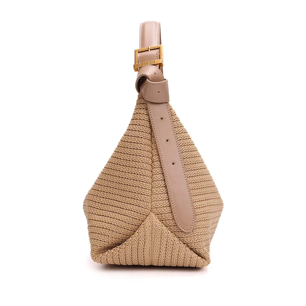 Bolsa Hobo Média Tramado Alça de Ombro Bege Areia - vista 4 de 7