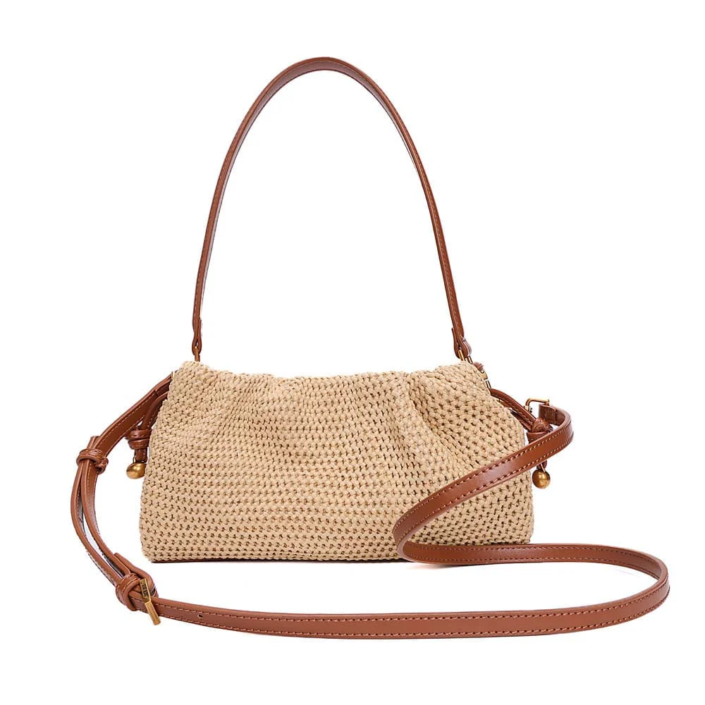 Bolsa Pequena Tramado Alça Dupla Marrom Safari - vista 6 de 8