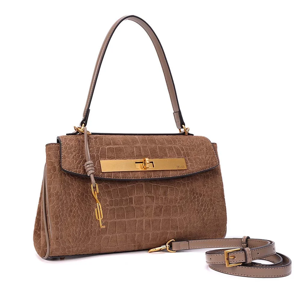 Bolsa Média Croco Nobuck Alça De Ombro Cinza Fog - vista 2 de 10