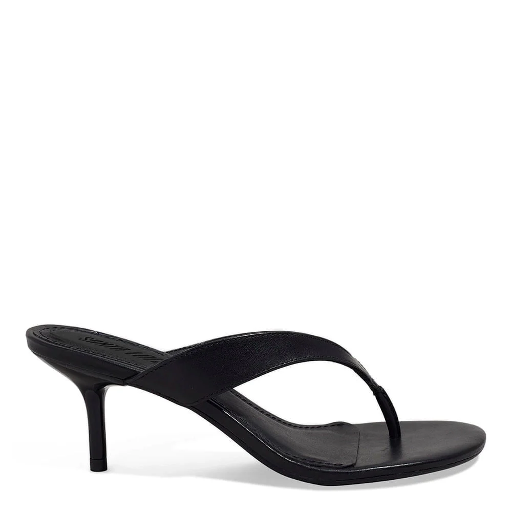 Mule Thong Couro Pelica Salto Baixo Fino Preto - vista 1 de 3