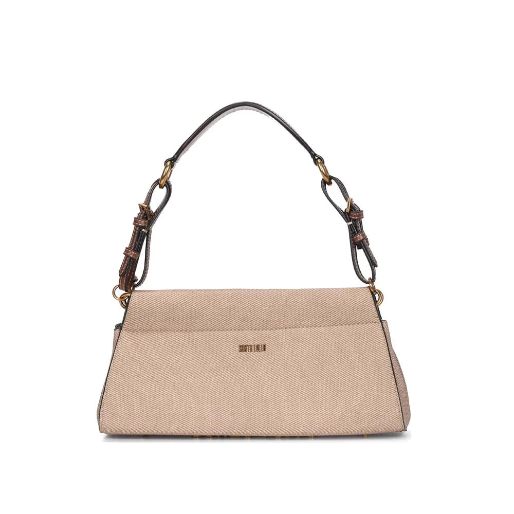 Bolsa Média Canvas Estruturada Bege Alça Fivela - vista 1 de 4