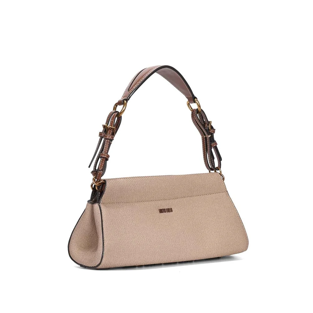Bolsa Média Canvas Estruturada Bege Alça Fivela - vista 2 de 4