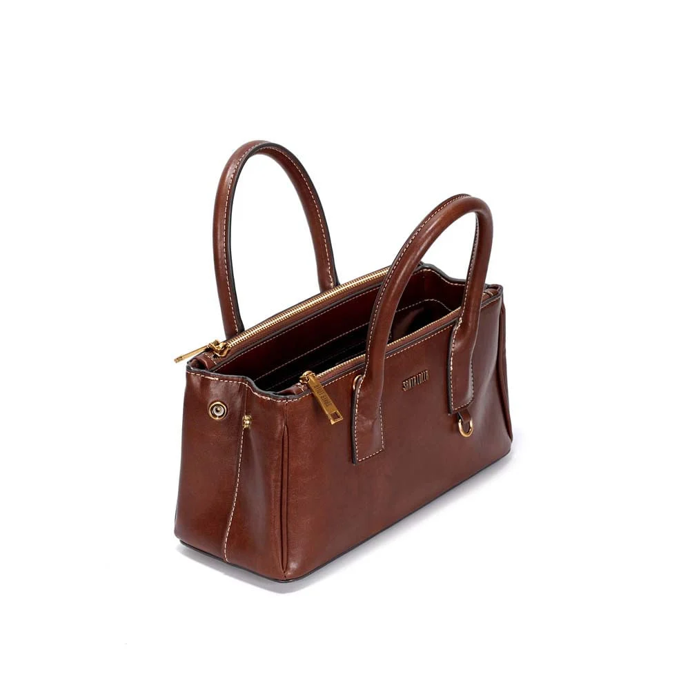 Bolsa Quadrada Pequena Rústico Liso Marrom Tiracolo - vista 3 de 3