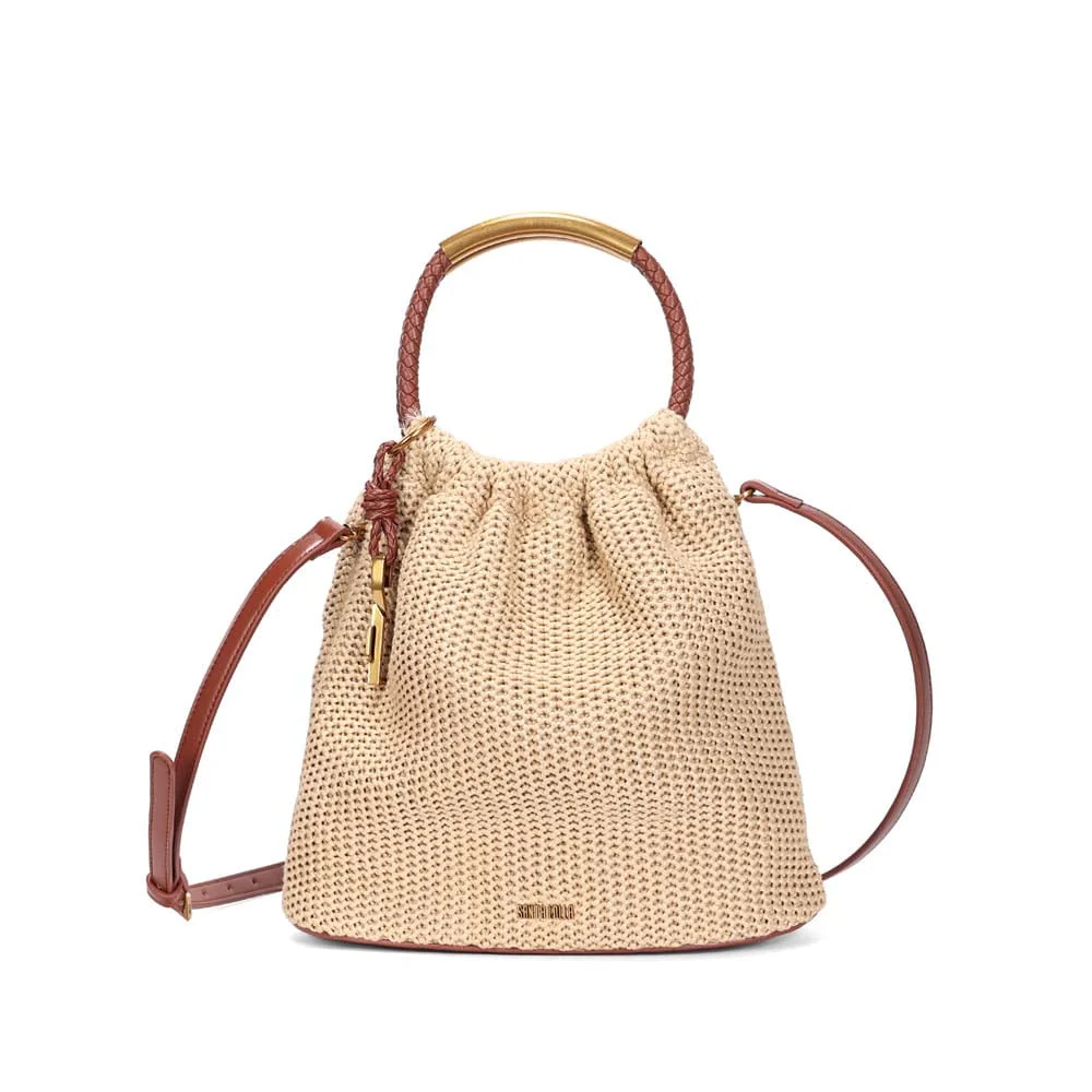 Bolsa Bucket Média Palha Tramado Bege Transversal - vista 1 de 2