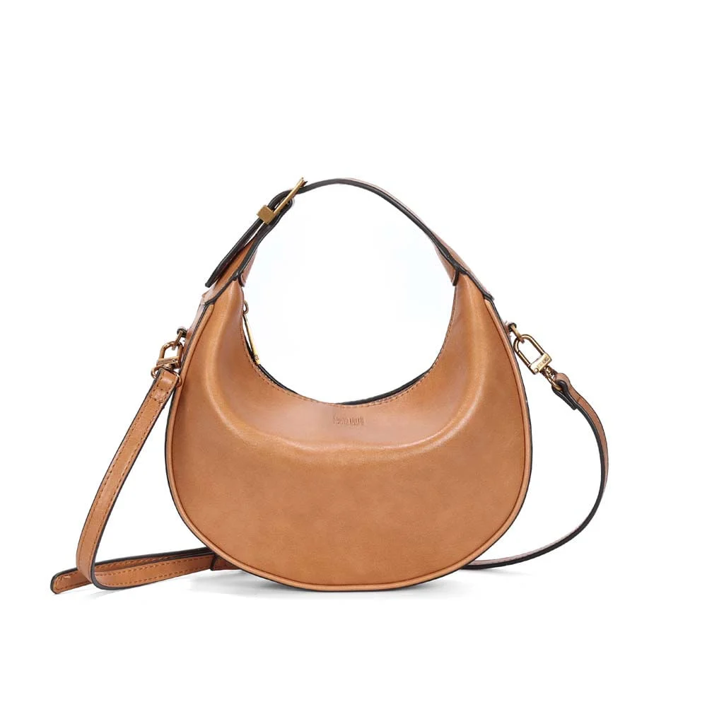 Bolsa Hobo Média Rústico Liso Marrom Doce De Leite - vista 1 de 3