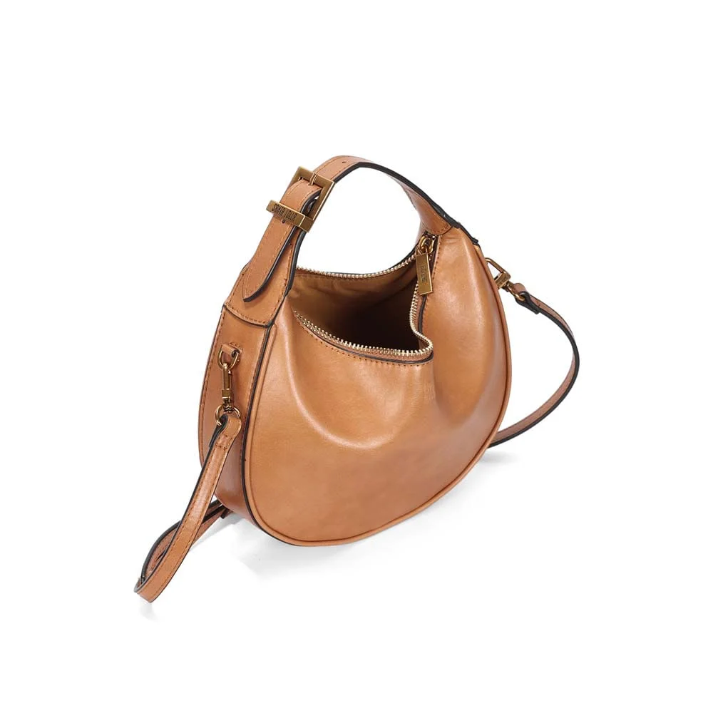 Bolsa Hobo Média Rústico Liso Marrom Doce De Leite - vista 3 de 3