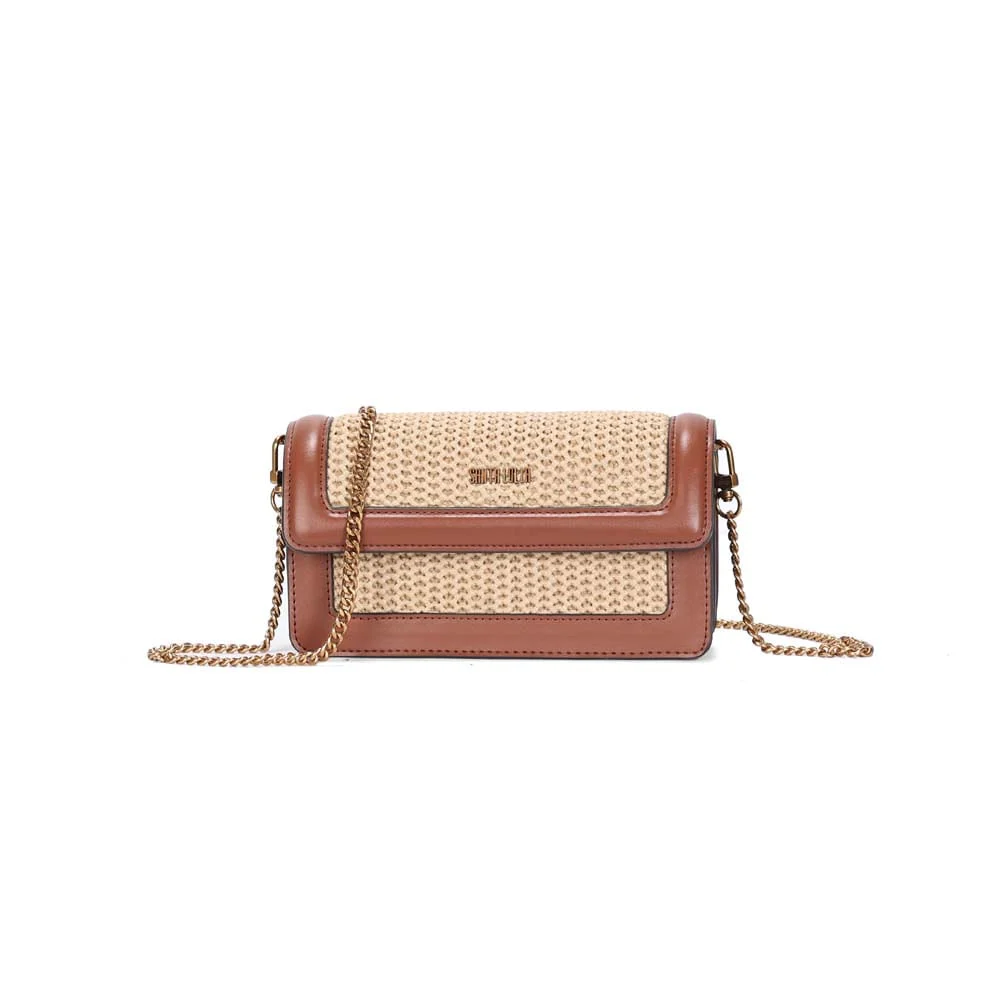 Bolsa Tiracolo Pequena Palha Tramado Bege Areia - vista 1 de 3