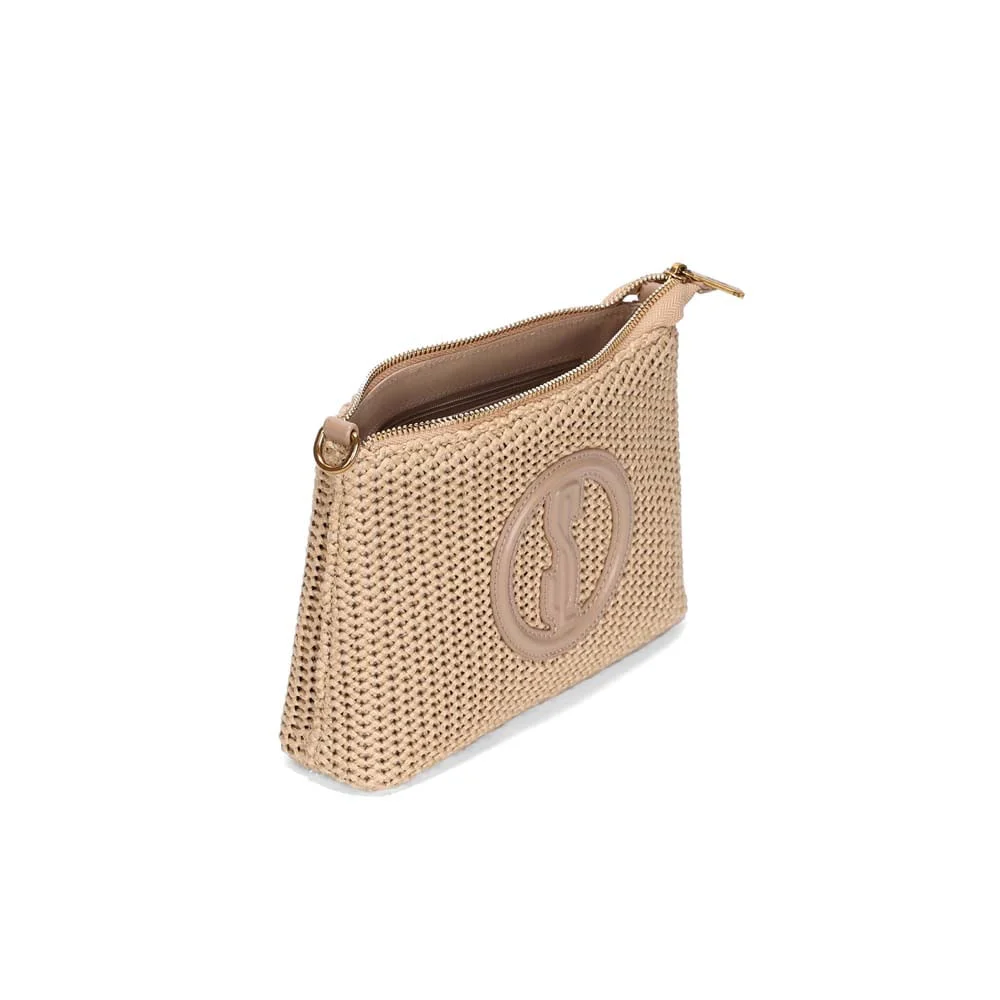 Bolsa Clutch Pequena Palha Tramado Bege Transversal - vista 3 de 3