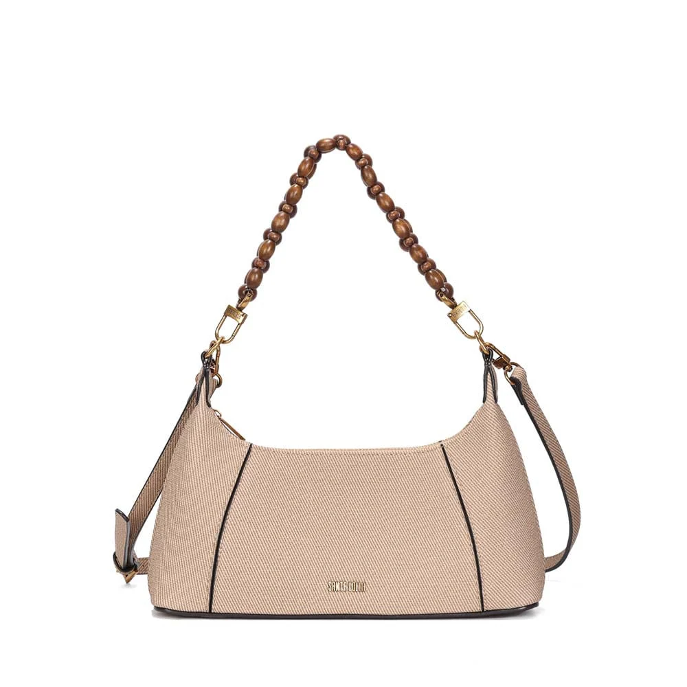Bolsa Média Canvas Bege Areia Alça Miçangas - vista 1 de 2