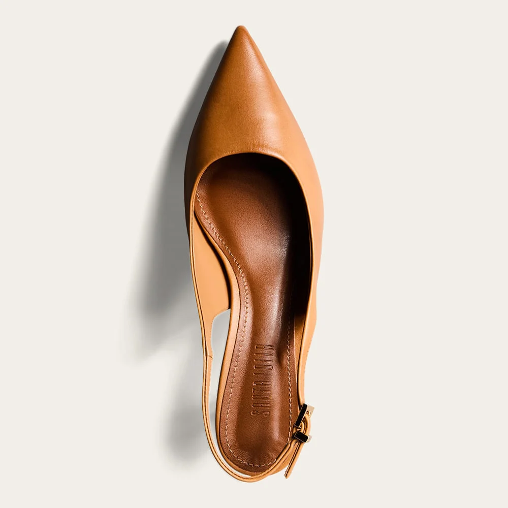 Scarpin Slingback Couro Marrom Salto Baixo Metalizado - vista 4 de 4