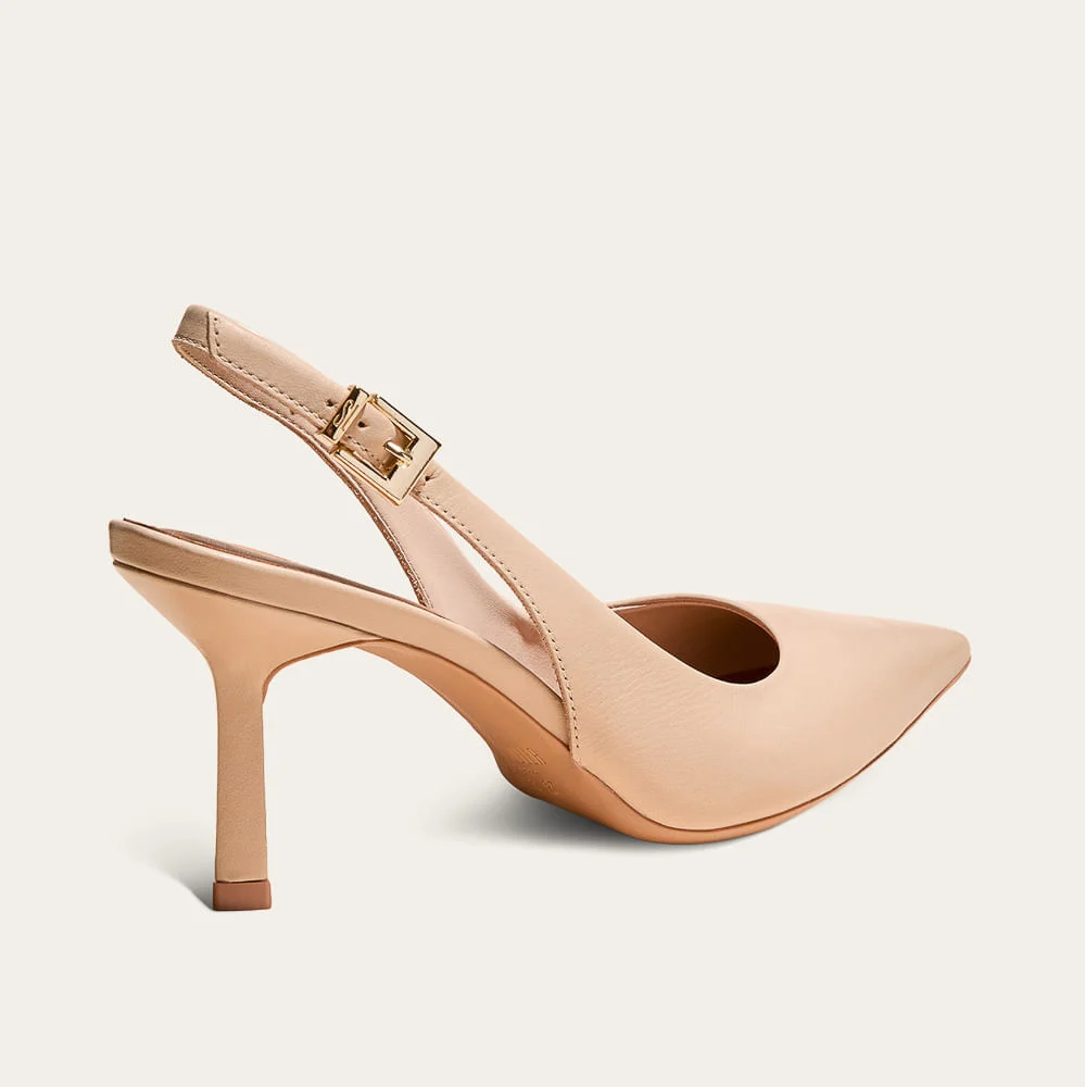 Scarpin Slingback Couro Salto Baixo Nude Rosado - vista 2 de 3