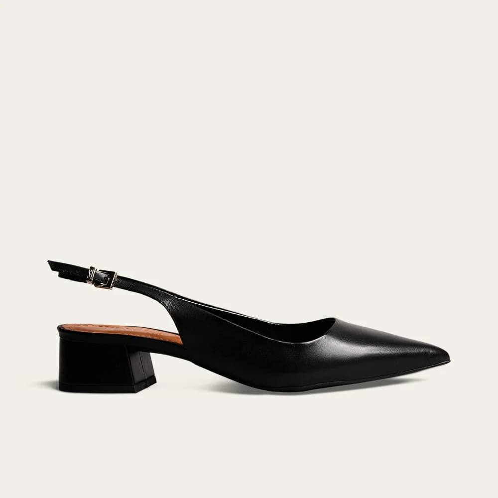 Scarpin Slingback Couro Confort Salto Bloco Preto - vista 1 de 3