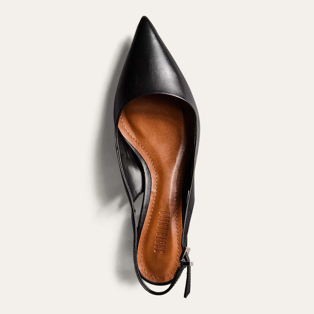 Scarpin Slingback Couro Confort Salto Bloco Preto - vista 3 de 3