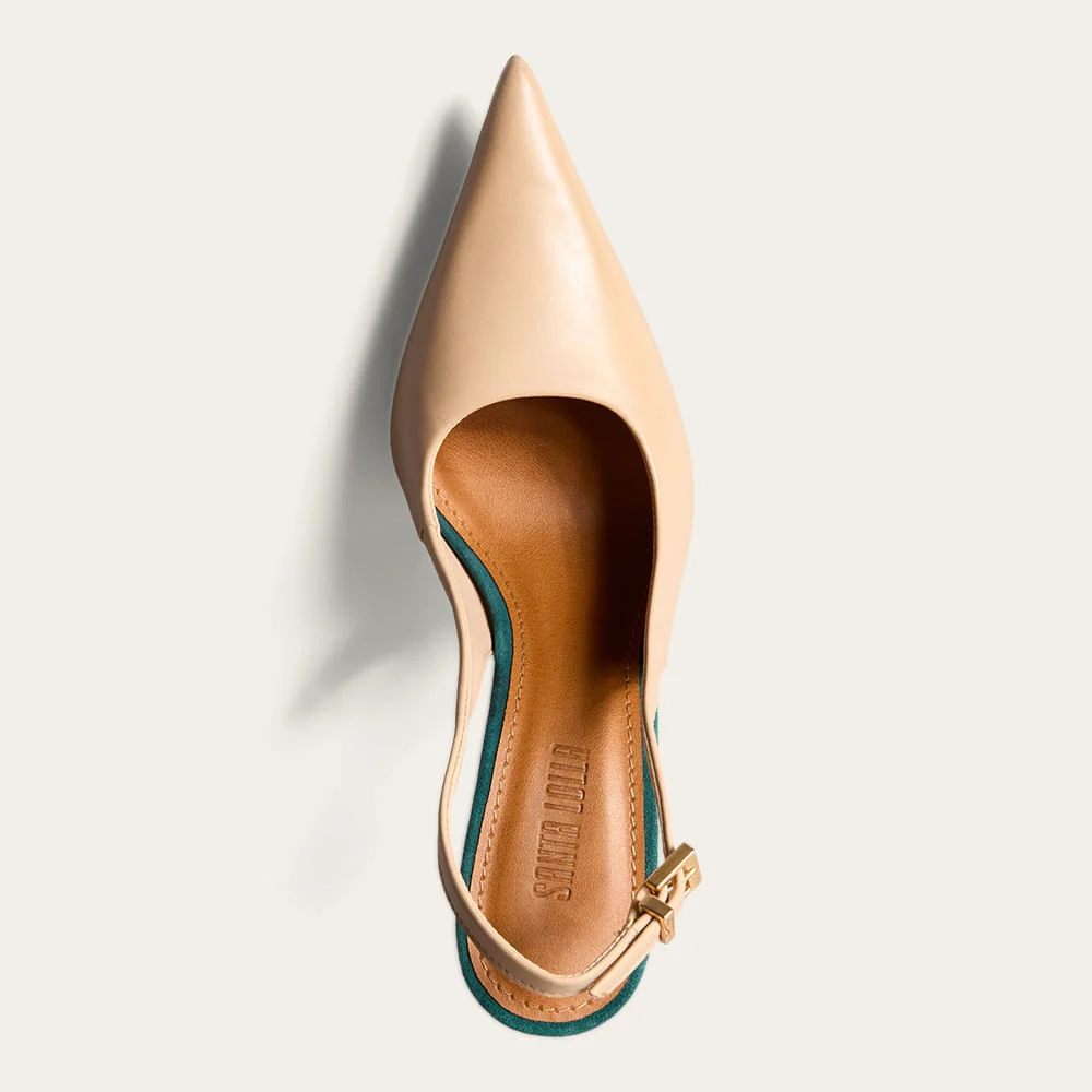 Scarpin Slingback Couro Bege Salto Alto Bicolor - vista 3 de 3