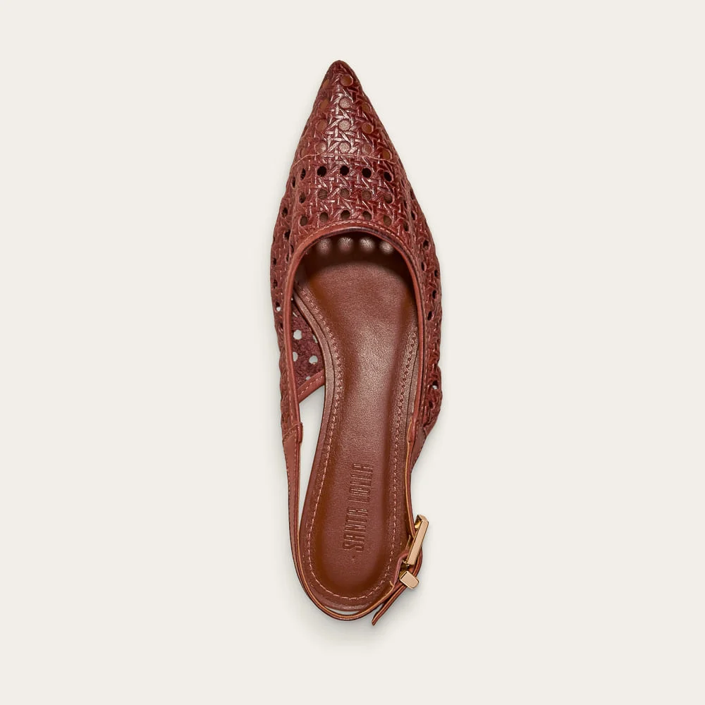 Sapatilha Slingback Couro Bico Fino Vazado Marrom - vista 2 de 2