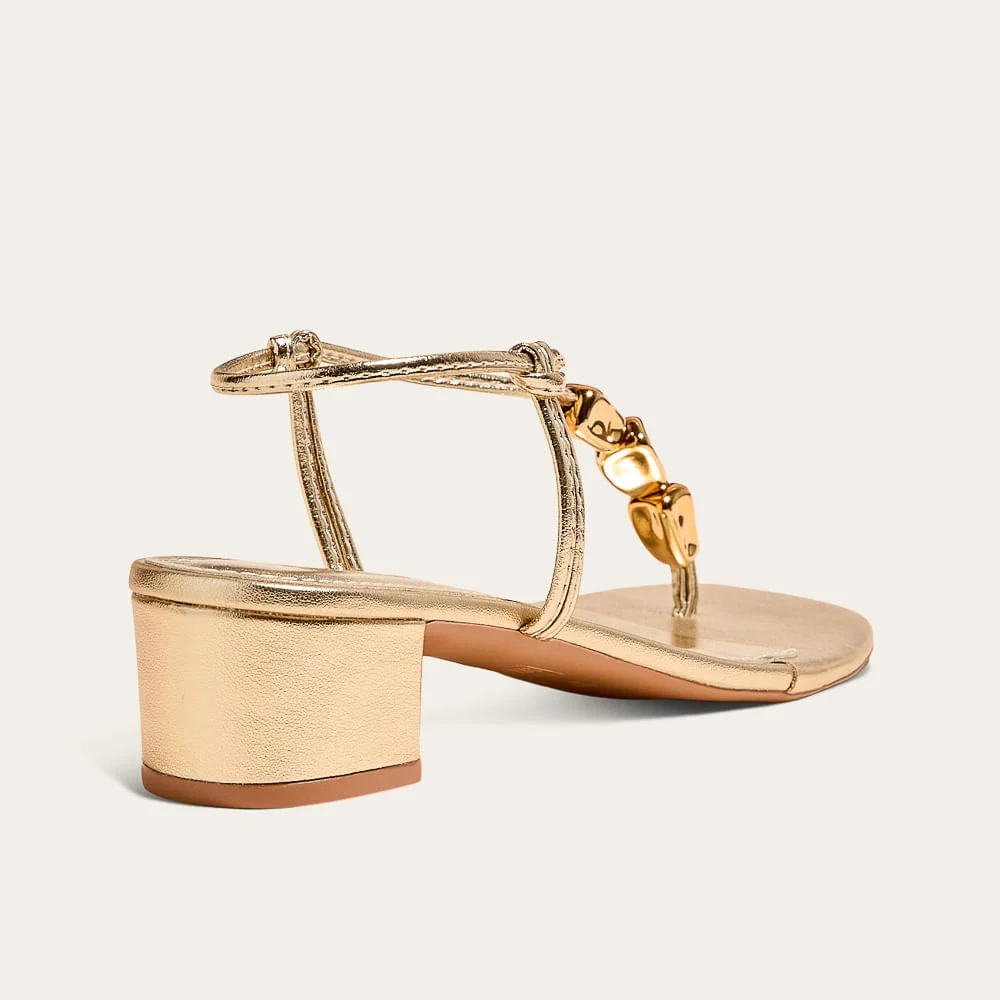 Sandália Metalizada Soft Salto Bloco Dourado Metal - vista 2 de 4