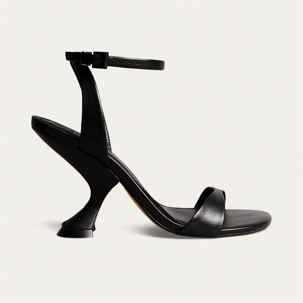 Sandália Couro Premium Salto Alto Geométrico Preto - vista 1 de 3