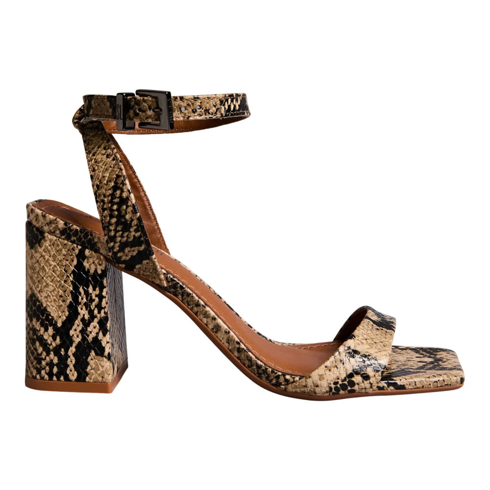 Sandália Couro Animal Print Cobra Salto Bloco - vista 1 de 3