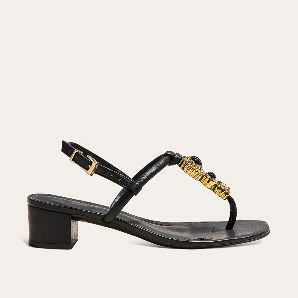 Sandália Napa Soft Preta Bico Quadrado Metal - vista 1 de 4