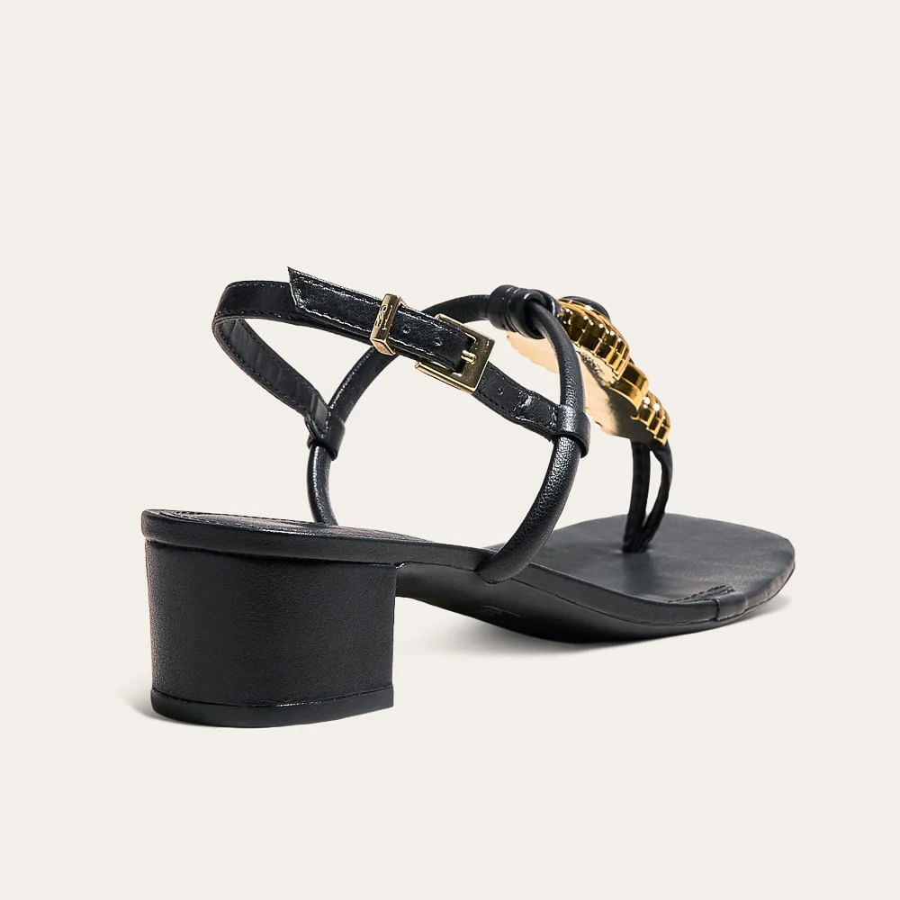 Sandália Napa Soft Preta Bico Quadrado Metal - vista 2 de 4