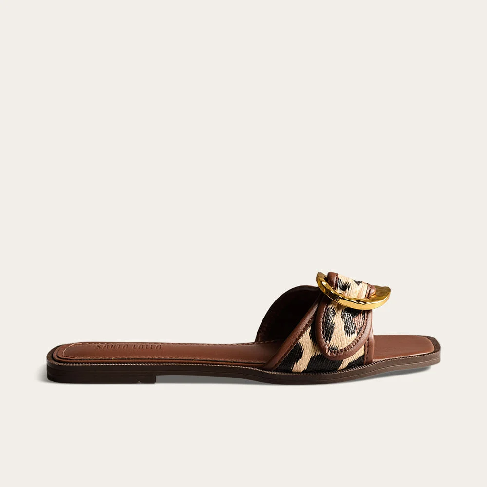 Rasteira Tramado Onça Animal Print Fivela - vista 1 de 3