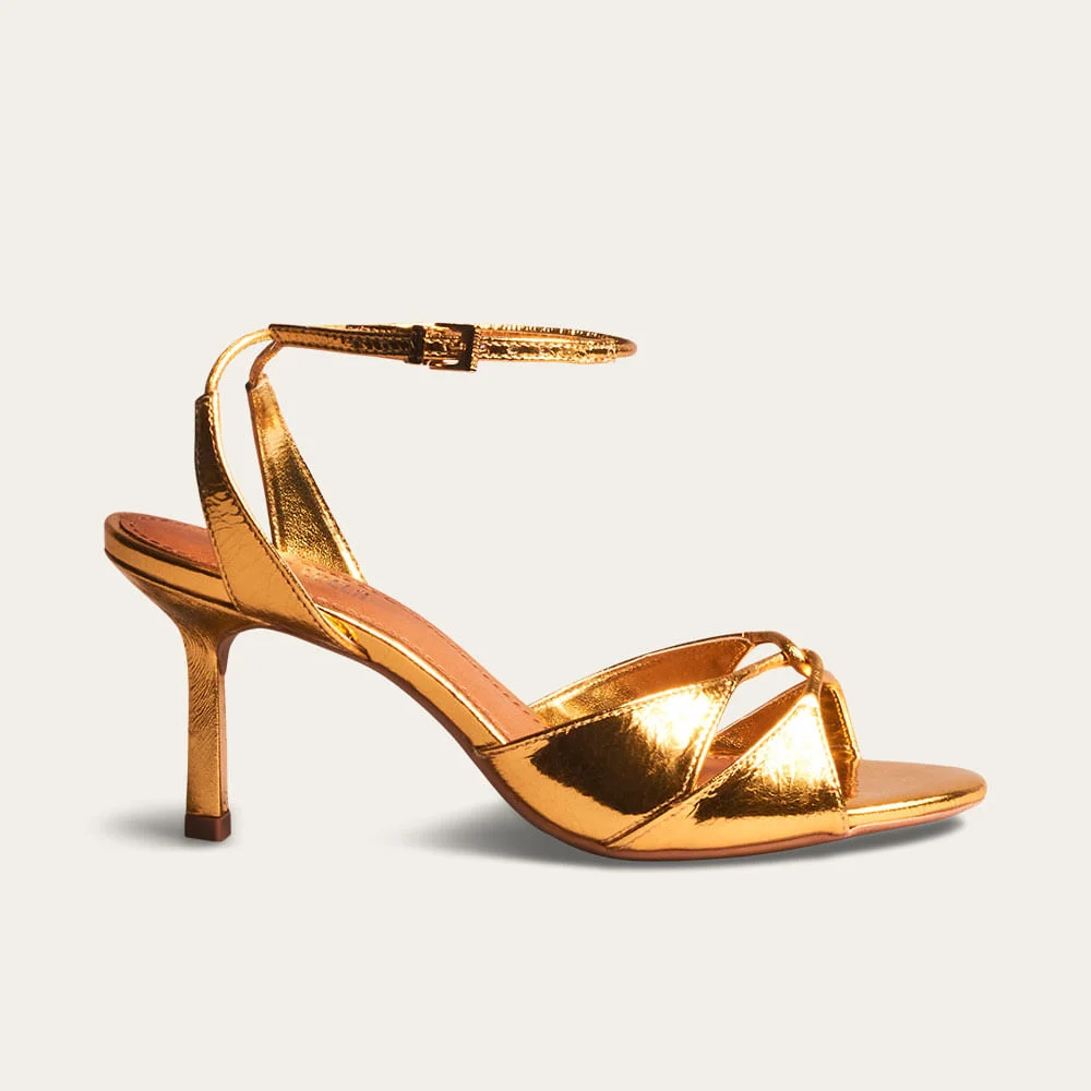 Sandália Couro Metalizado Dourado Tiras Cruzadas - vista 1 de 3