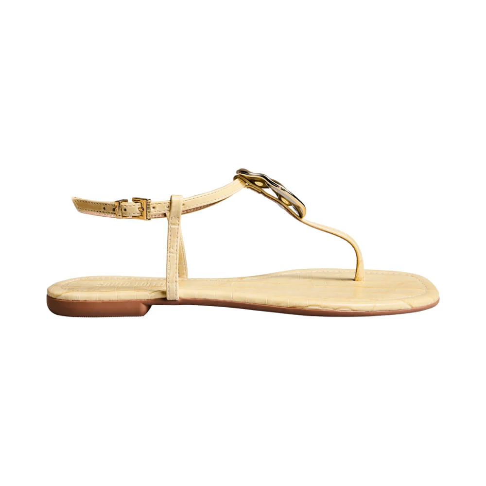 Rasteira New Croco Amarelo Buttercream Metal - vista 1 de 3