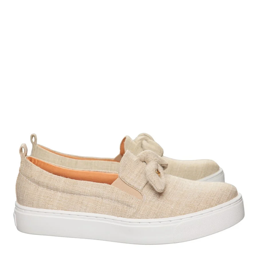 Tênis Slip On Laço Linho Bege - vista 4 de 4