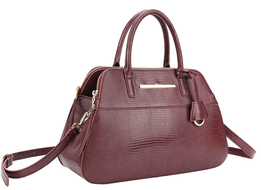 Bolsa Grande Couro Lizard Vinho - vista 3 de 4