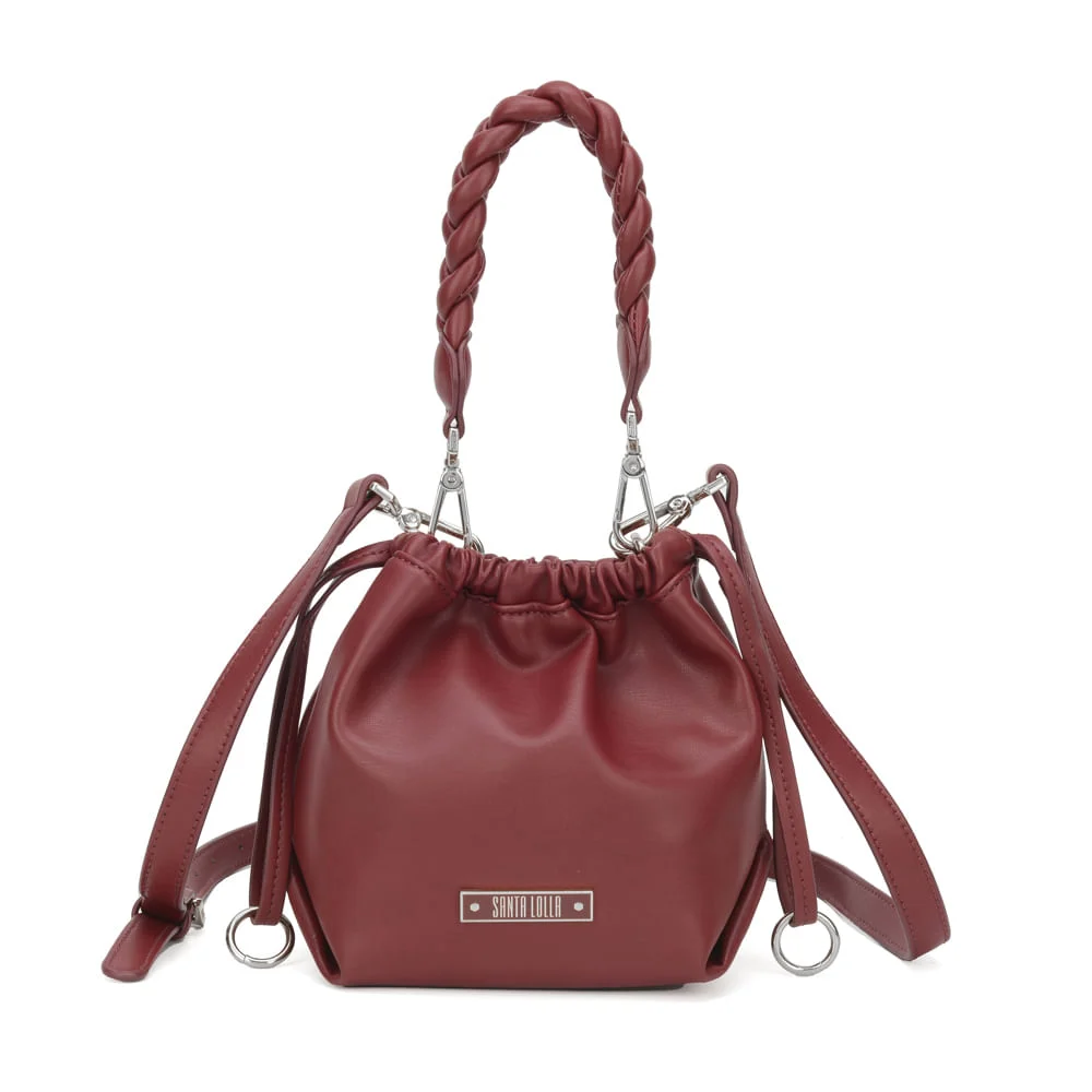 Bolsa Bucket Pequena Trançada Vinho - vista 1 de 4