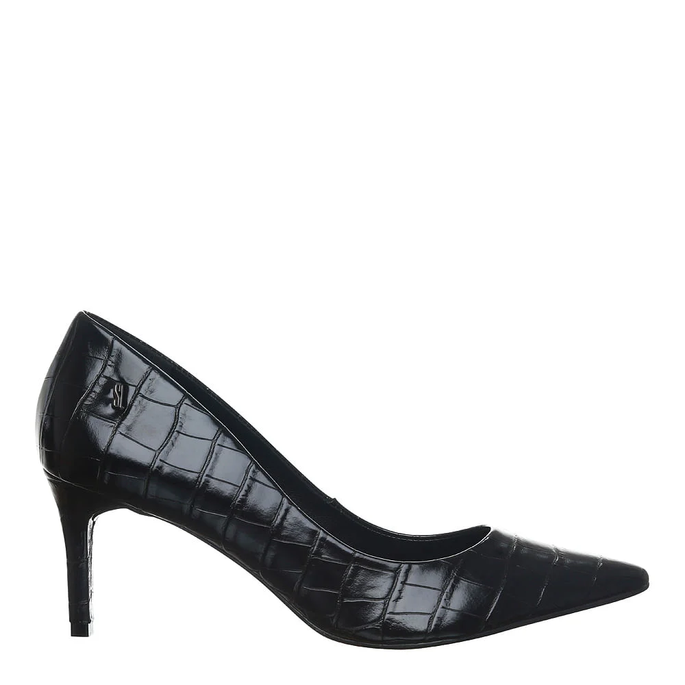 Scarpin Croco Salto Médio Preto - vista 1 de 4