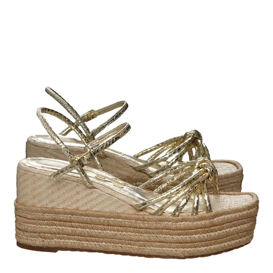 Sandália Plataforma Snake Metalizado Dourado - vista 2 de 4